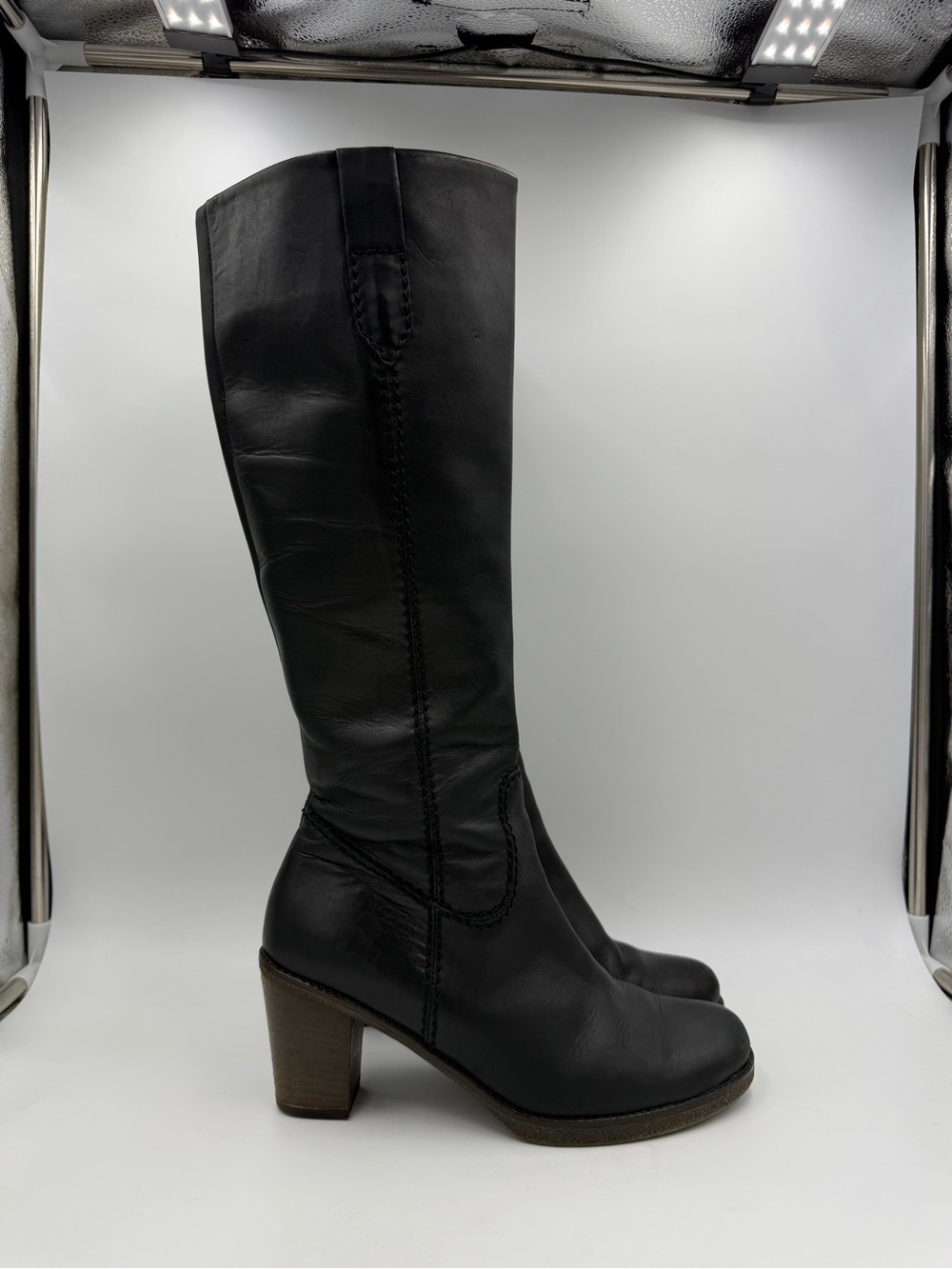 Gabor Vintage Black Leather Knee High Riding Boot Round Toe Zip Women's Size 6 M
